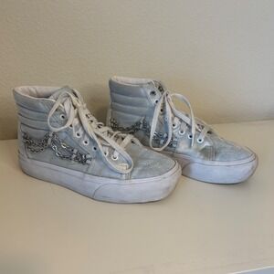 Vans Sk8-Hi Silver Blue Crushed Velvet Chain High Top Platform Sneakers Womens 8